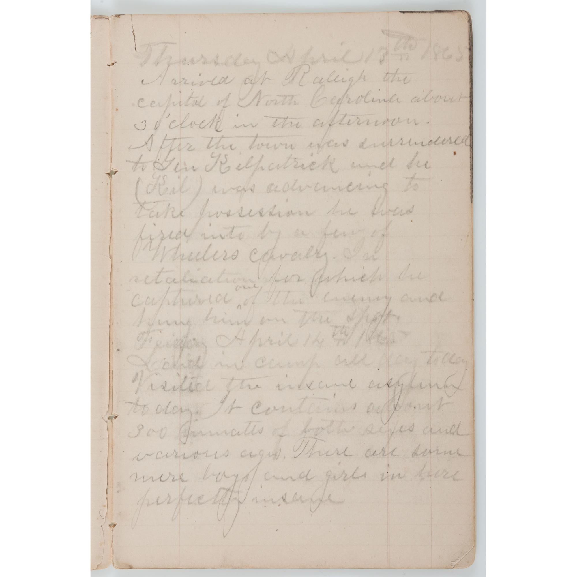 Rollin Neale Corlew, 33rd Massachusetts Volunteers, 1865 Diary, Captured in South Carolina
