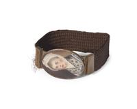 English School 18th Century, A Hairwork Bracelet With Portrait Miniature Clasp Of A Lady In Blue Dress And Black Lace