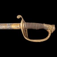 Cased Damascus Bladed Import 1850 Staff & Field Officers Sword Presented to Capt. (Major) William Wood - 9th NY Heavy Artillery with Belt and Sash