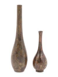 Two Japanese Bronze Bottle Vases