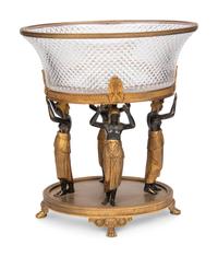 An Austrian Gilt and Patinated Bronze and Diamond-Cut Glass Centerpiece Bowl