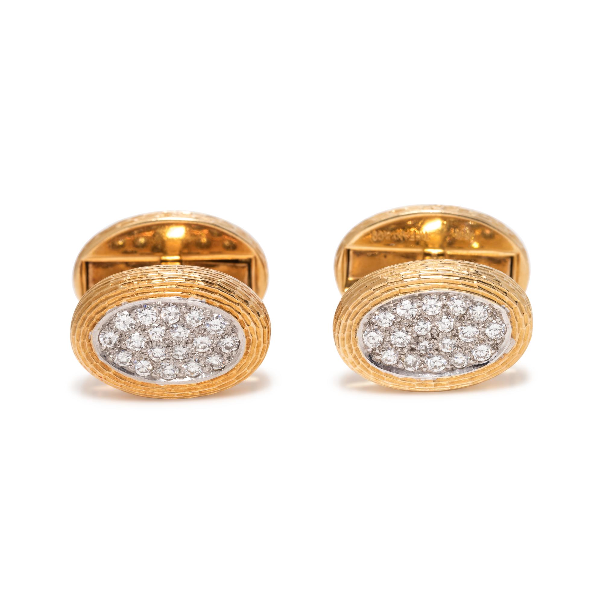 TIFFANY & CO., YELLOW GOLD AND DIAMOND CUFFLINKS