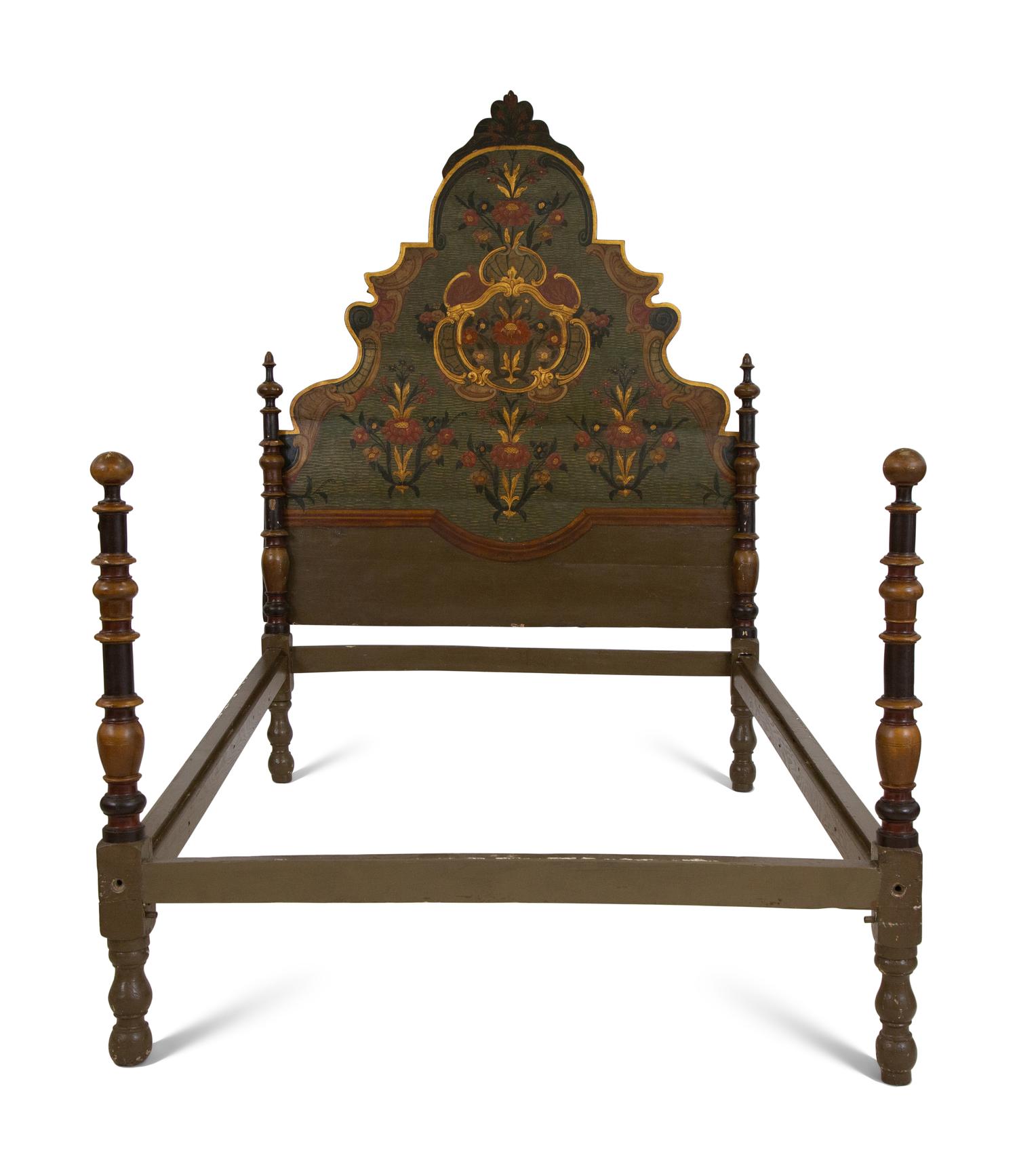 A Venetian Style Painted and Parcel Gilt Bed
