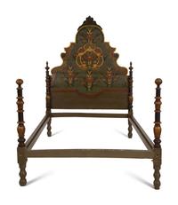 A Venetian Style Painted and Parcel Gilt Bed