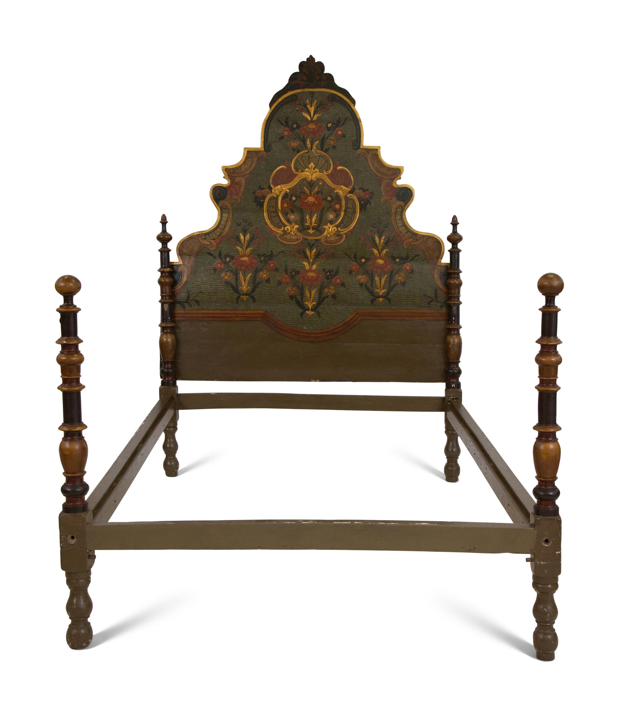 A Venetian Style Painted and Parcel Gilt Bed