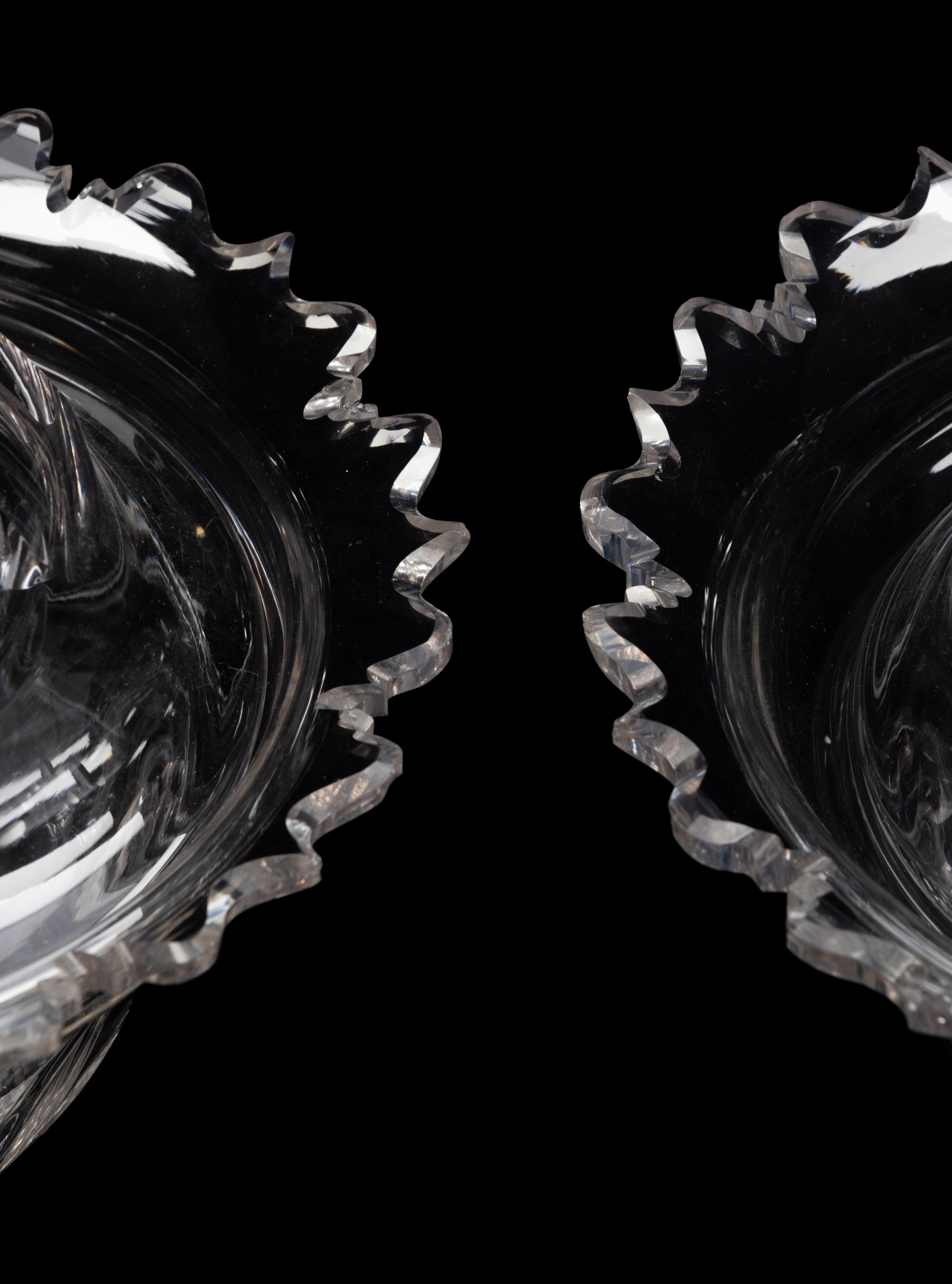A Pair of English Cut Glass Footed Bowls and Covers