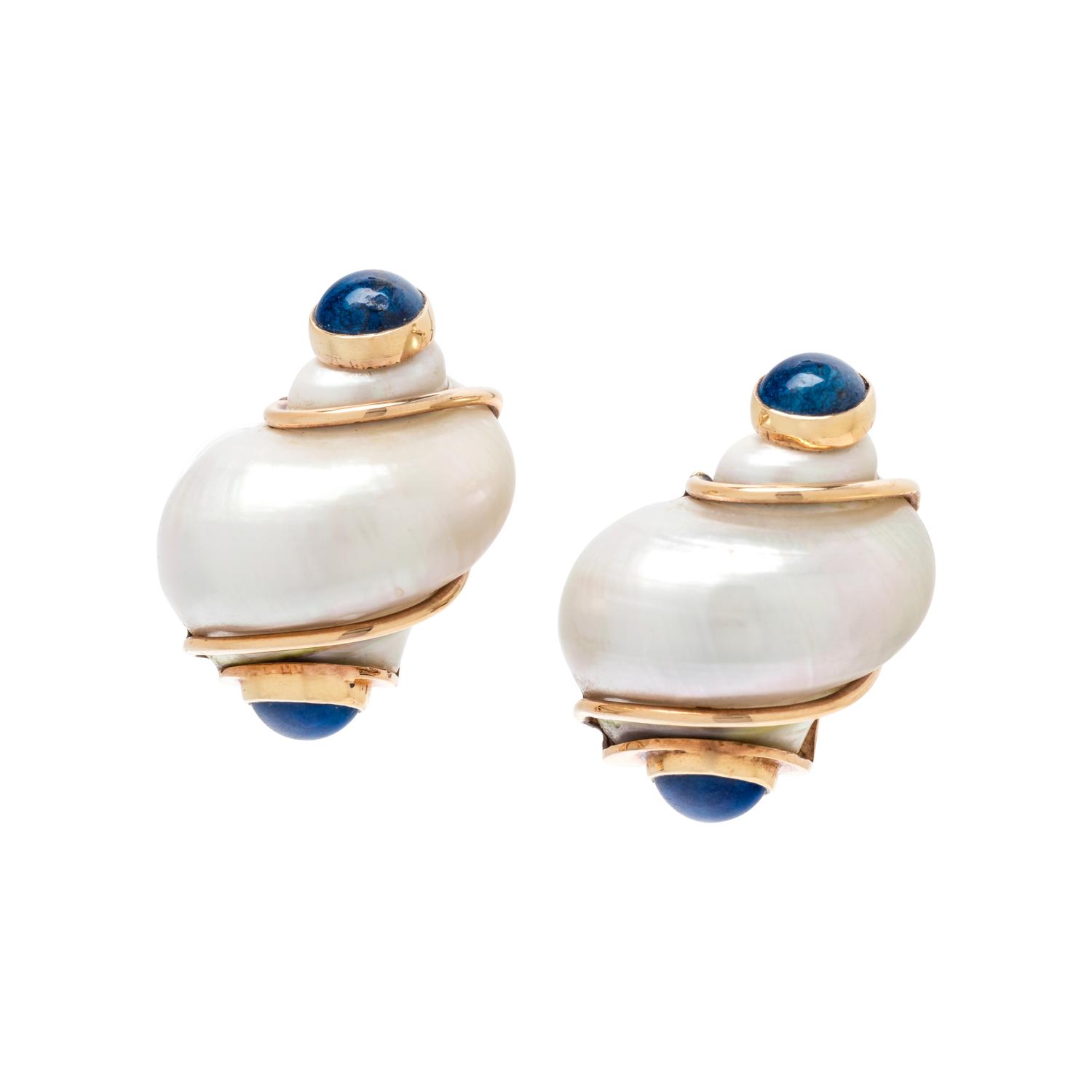 SEAMAN SCHEPPS, SHELL AND HARDSTONE EARCLIPS