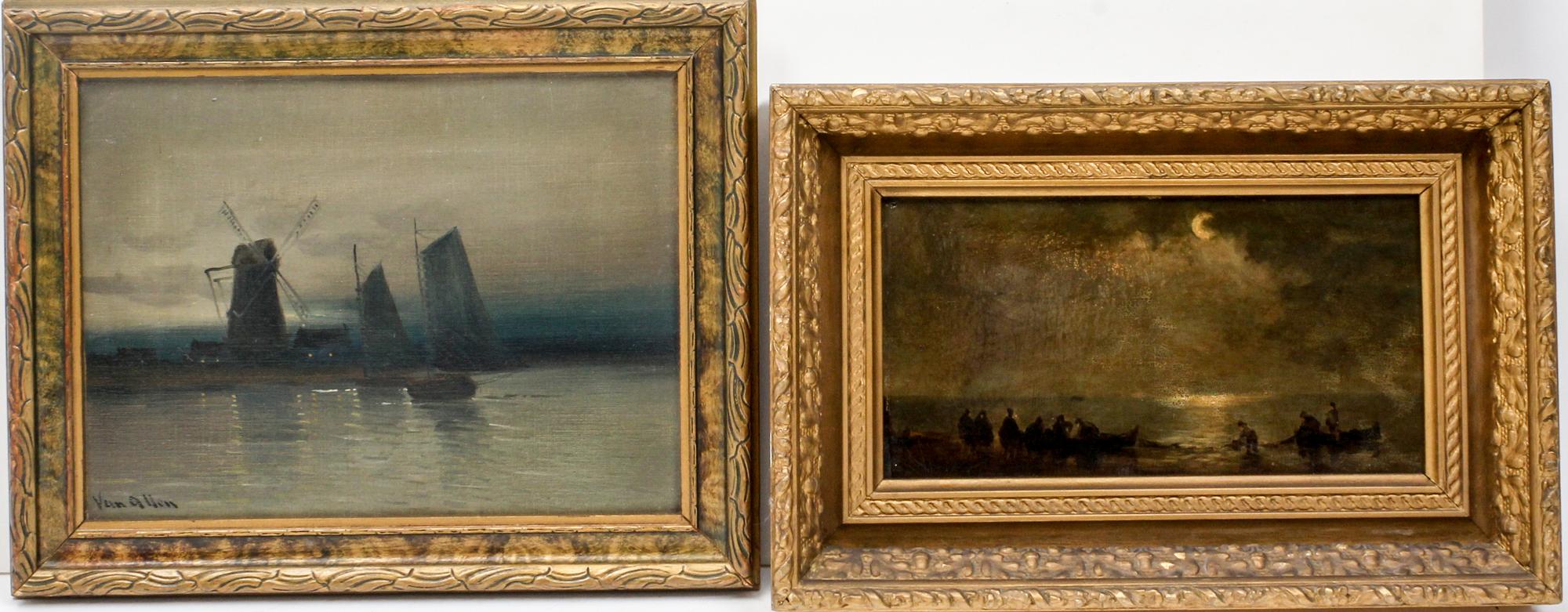 Artist Unknown, (19th/20th century), Nautical Scene with Windmill and Fishermen at Sea (two works)