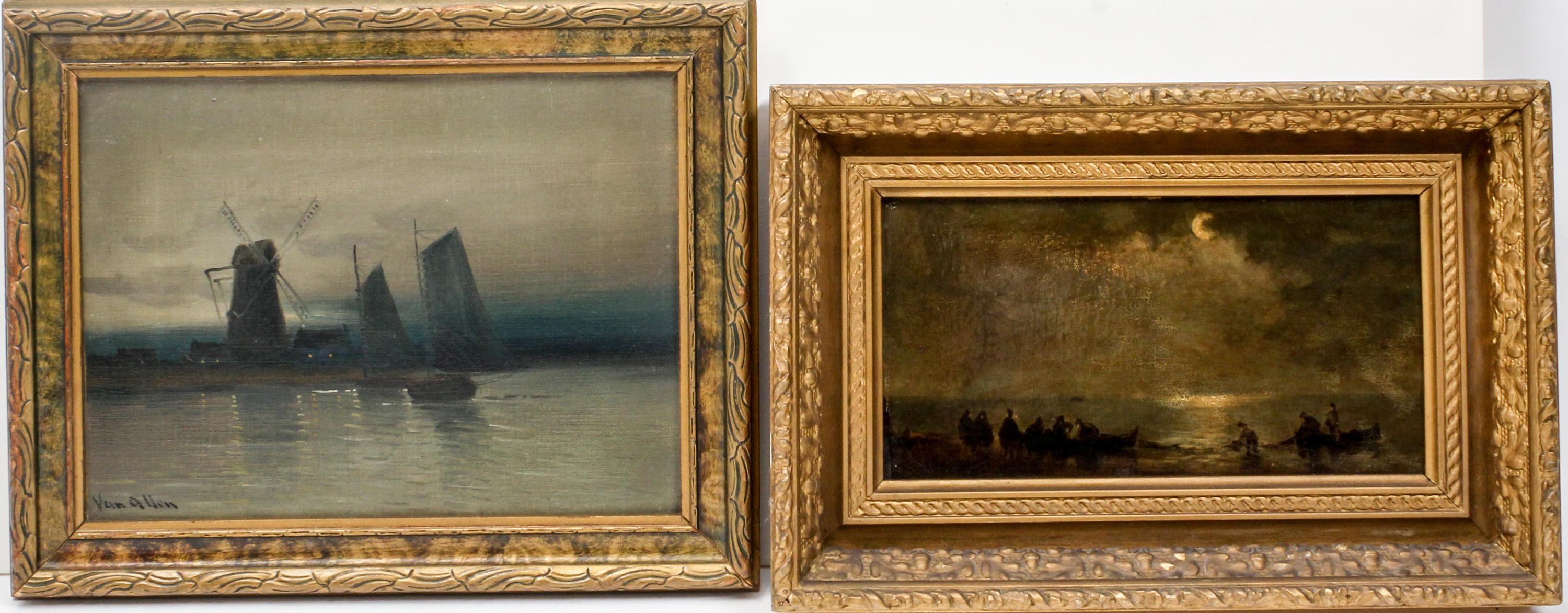 Artist Unknown, (19th/20th century), Nautical Scene with Windmill and Fishermen at Sea (two works)
