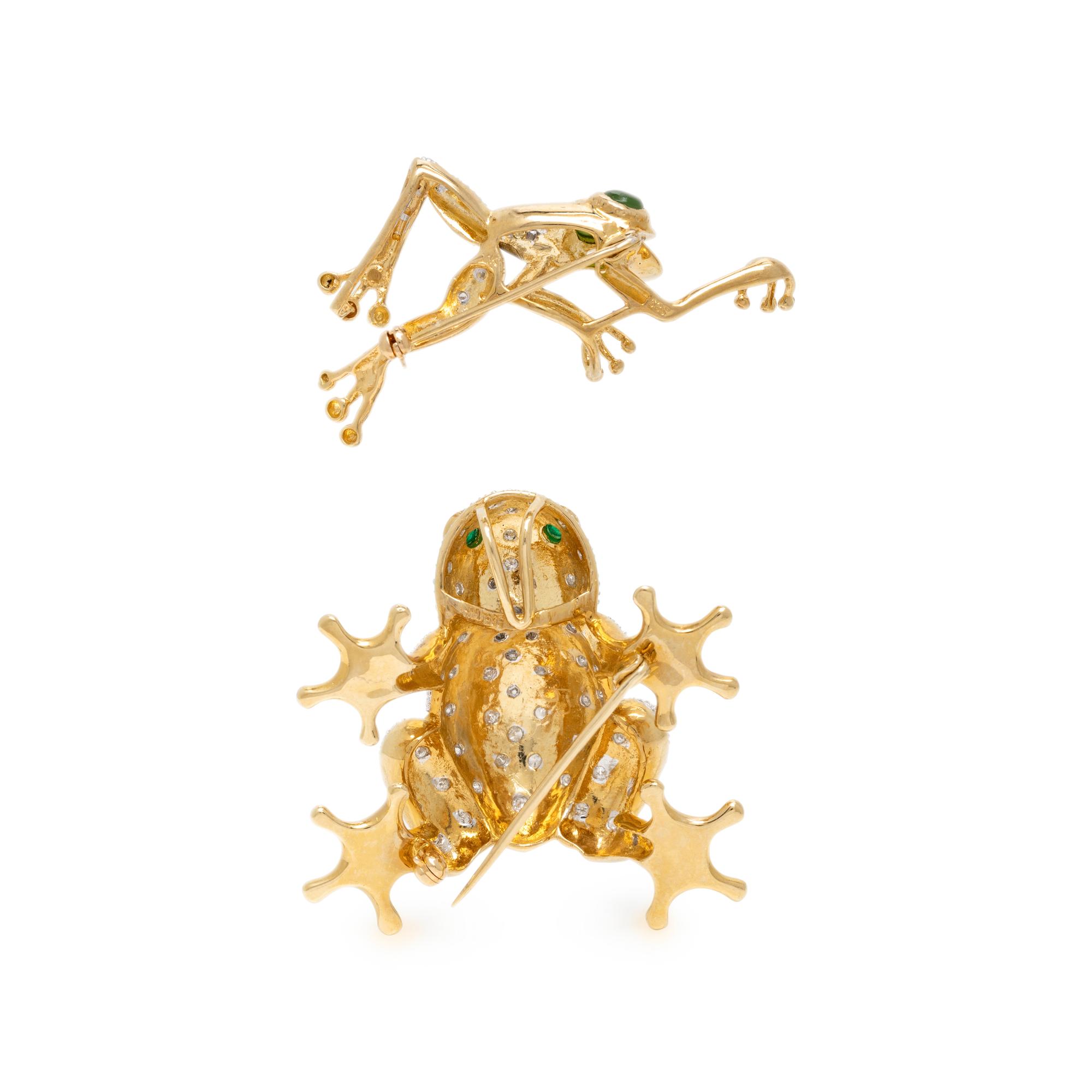 TWO DIAMOND AND GOLD FROG BROOCHES
