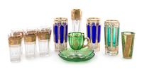 A Group of Gilt and Enameled Glass Articles Height of tallest 7 inches.