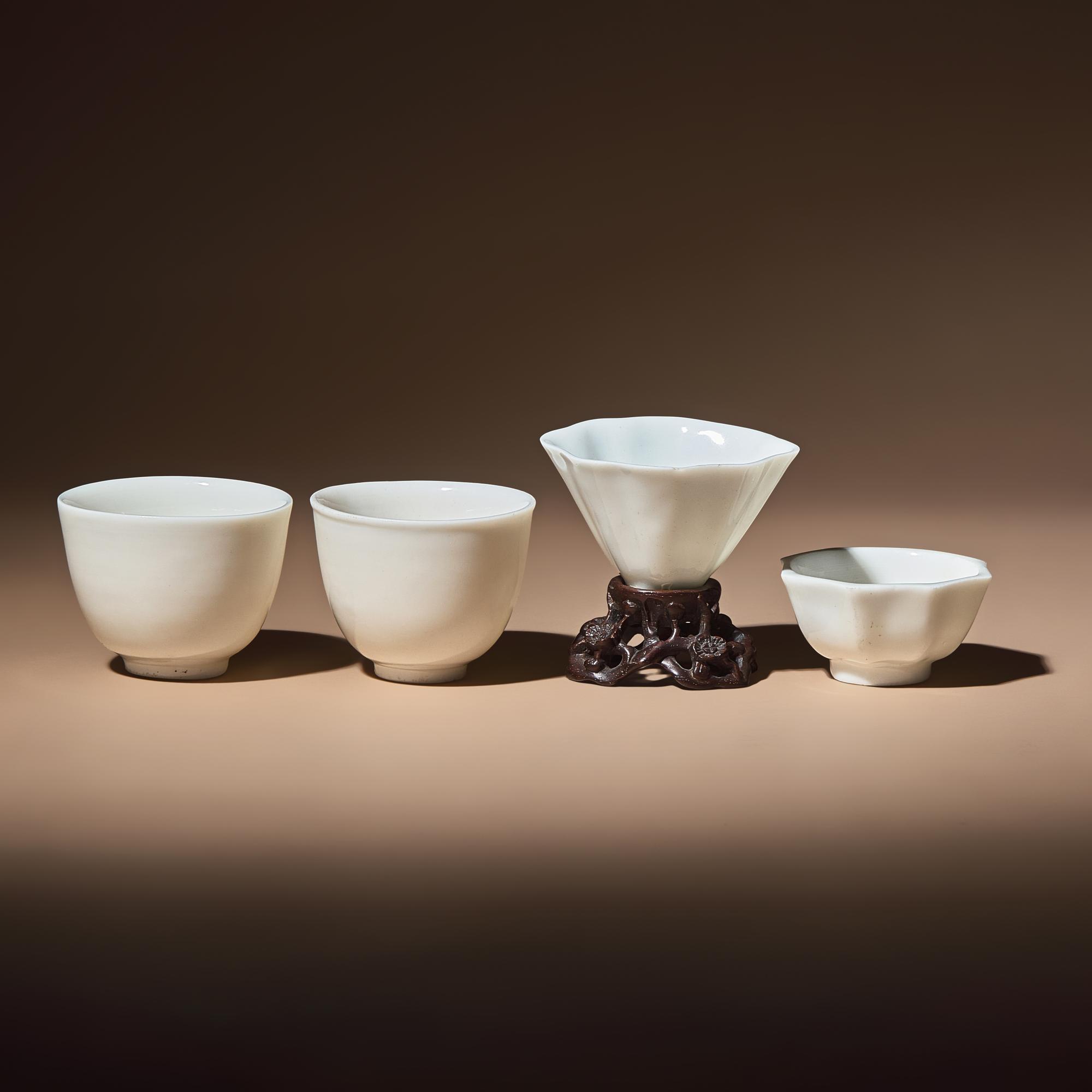 Four Chinese Blanc-de-Chine Porcelain Wine Cups, 17th-18th Century — 清早中期 德化白瓷酒杯三隻