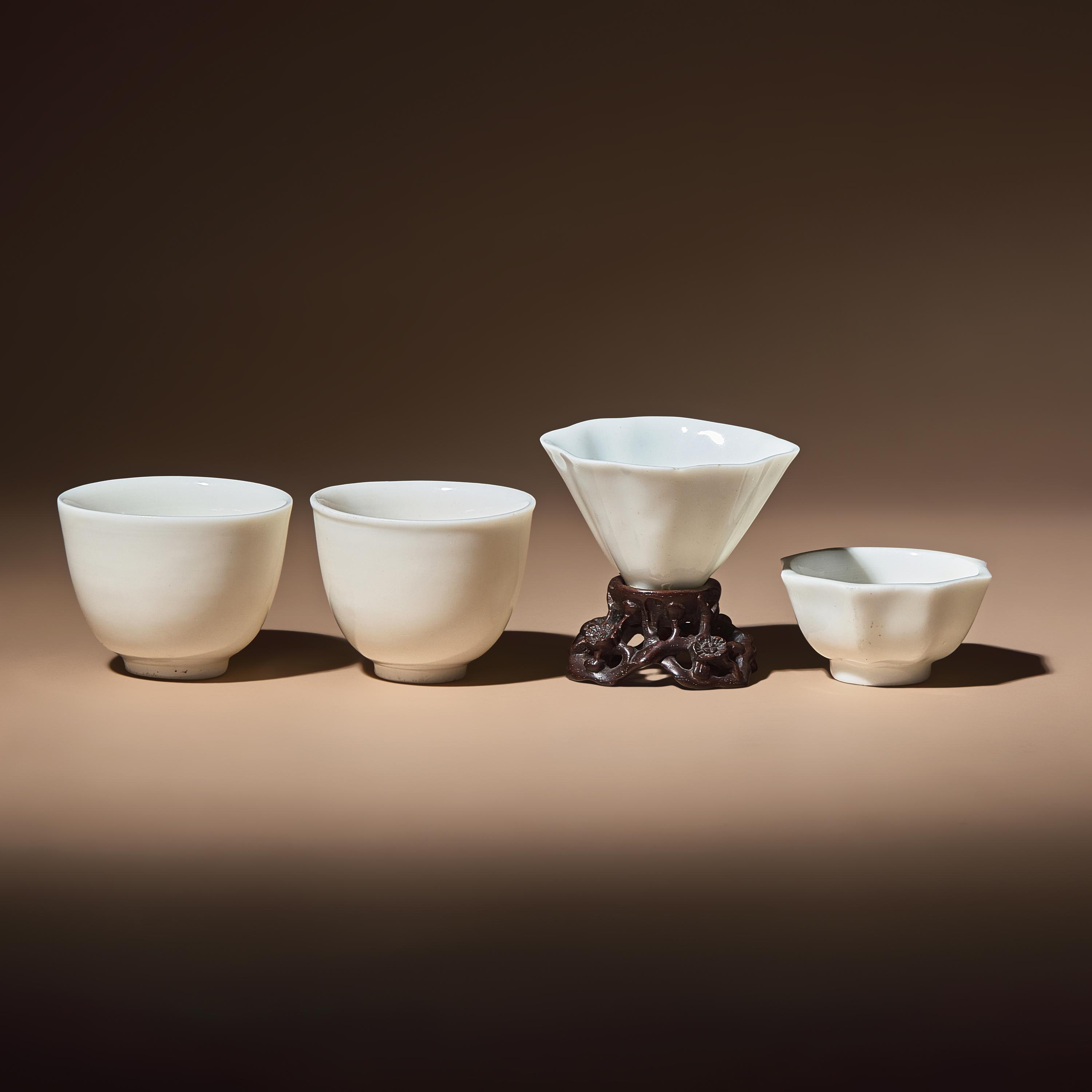 Four Chinese Blanc-de-Chine Porcelain Wine Cups, 17th-18th Century — 清早中期 德化白瓷酒杯三隻