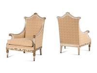 A Pair of Continental Painted and Parcel Gilt Bergères