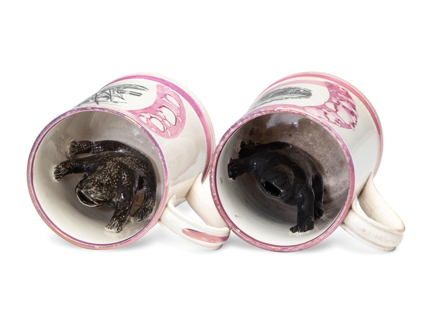 Two Sunderland Luster Frog Mugs