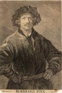 A group of four European engravings depicting Rembrandt, John Calvin, Johann Frederick I, and an unknown sitter