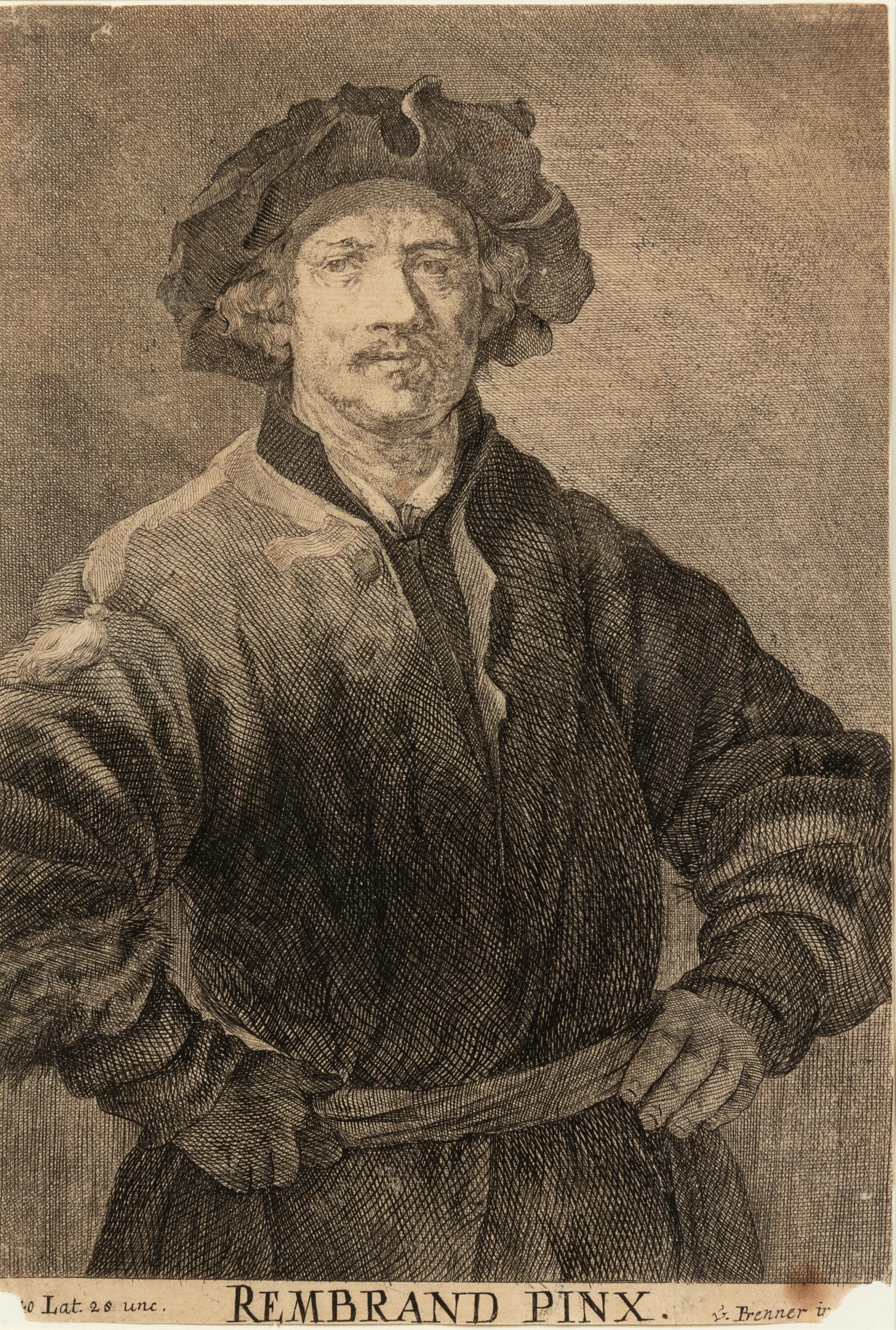 A group of four European engravings depicting Rembrandt, John Calvin, Johann Frederick I, and an unknown sitter