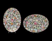 A Pair of Chinese Famille Rose 'Millefleur' Porcelain Oval Platters
