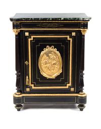 A Napoleon III Gilt Bronze Mounted and Brass Inlaid Ebonized Meuble d'Appui, SECOND HALF 19TH CENTURY, Height 43 1/2 x width 35 x depth — SECOND HALF 19TH CENTURY