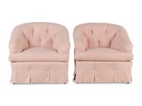 A Pair of Button-Tufted Barrel Back Armchairs