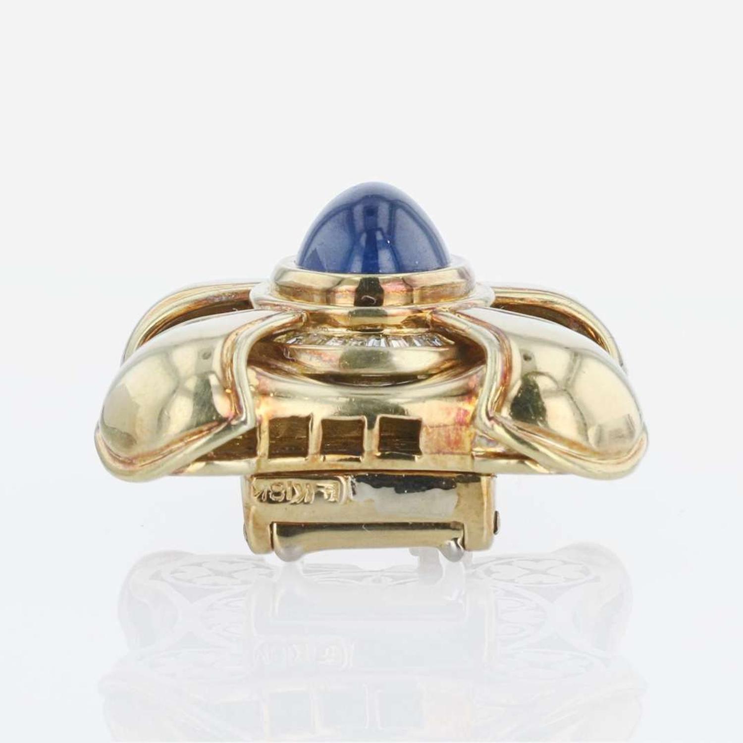 A Sapphire, Diamond, and 18K Yellow Gold Brooch