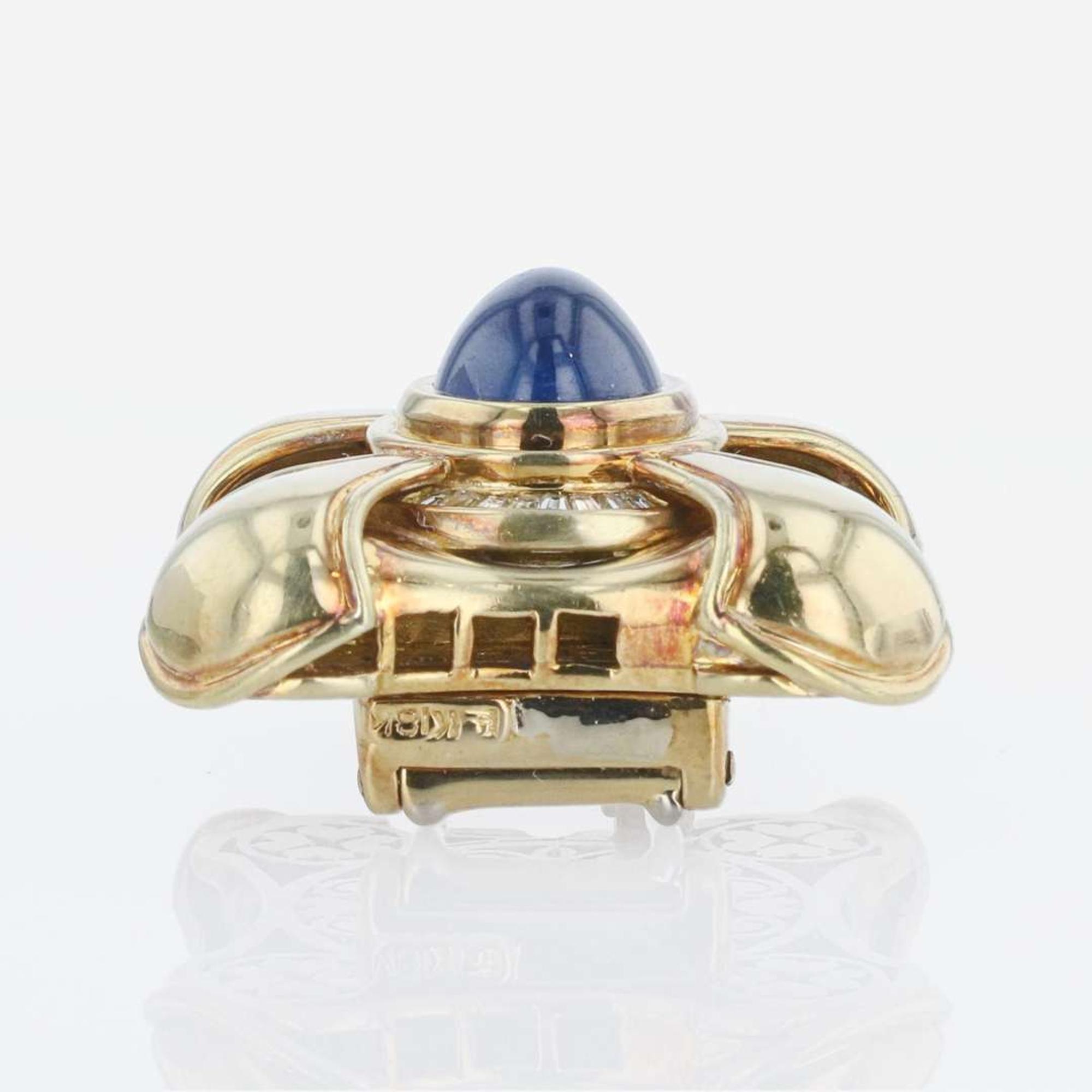 A Sapphire, Diamond, and 18K Yellow Gold Brooch