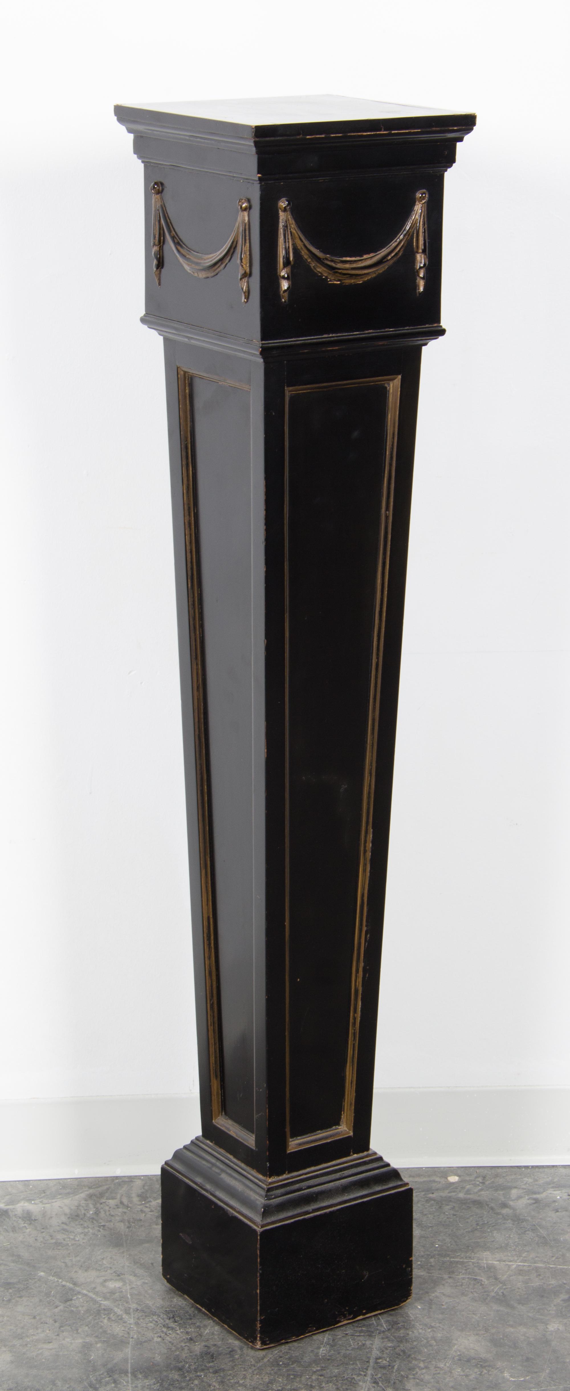 A Parcel Gilt Ebonized Pedestal Height 52 x width 10 1/2 x depth 10 1/2 inches. — 20TH CENTURY