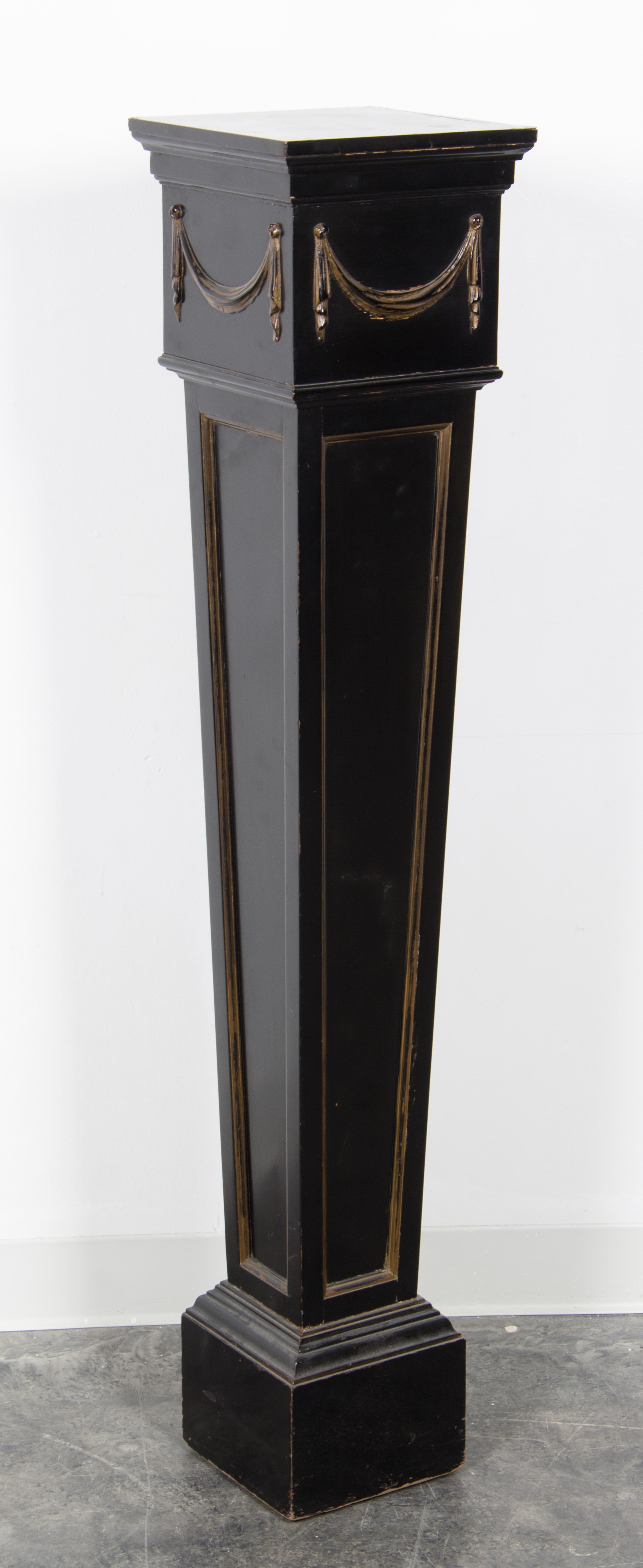 A Parcel Gilt Ebonized Pedestal Height 52 x width 10 1/2 x depth 10 1/2 inches. — 20TH CENTURY