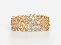 A Three-Tone Rose, White, and Yellow Gold and Multicolor Diamond Bracelet