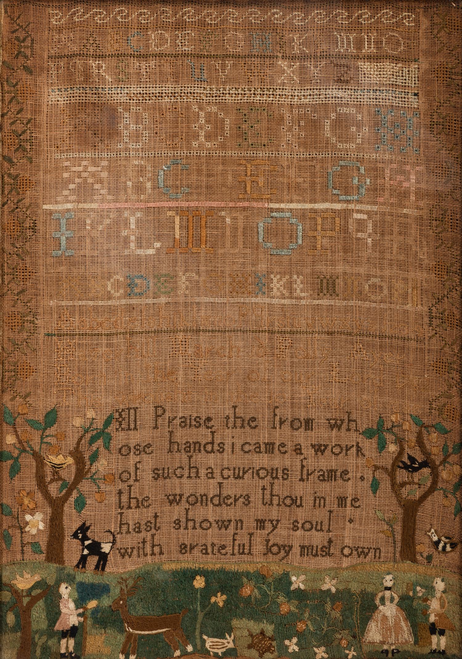 A Massachusetts Pictorial Needlework Sampler