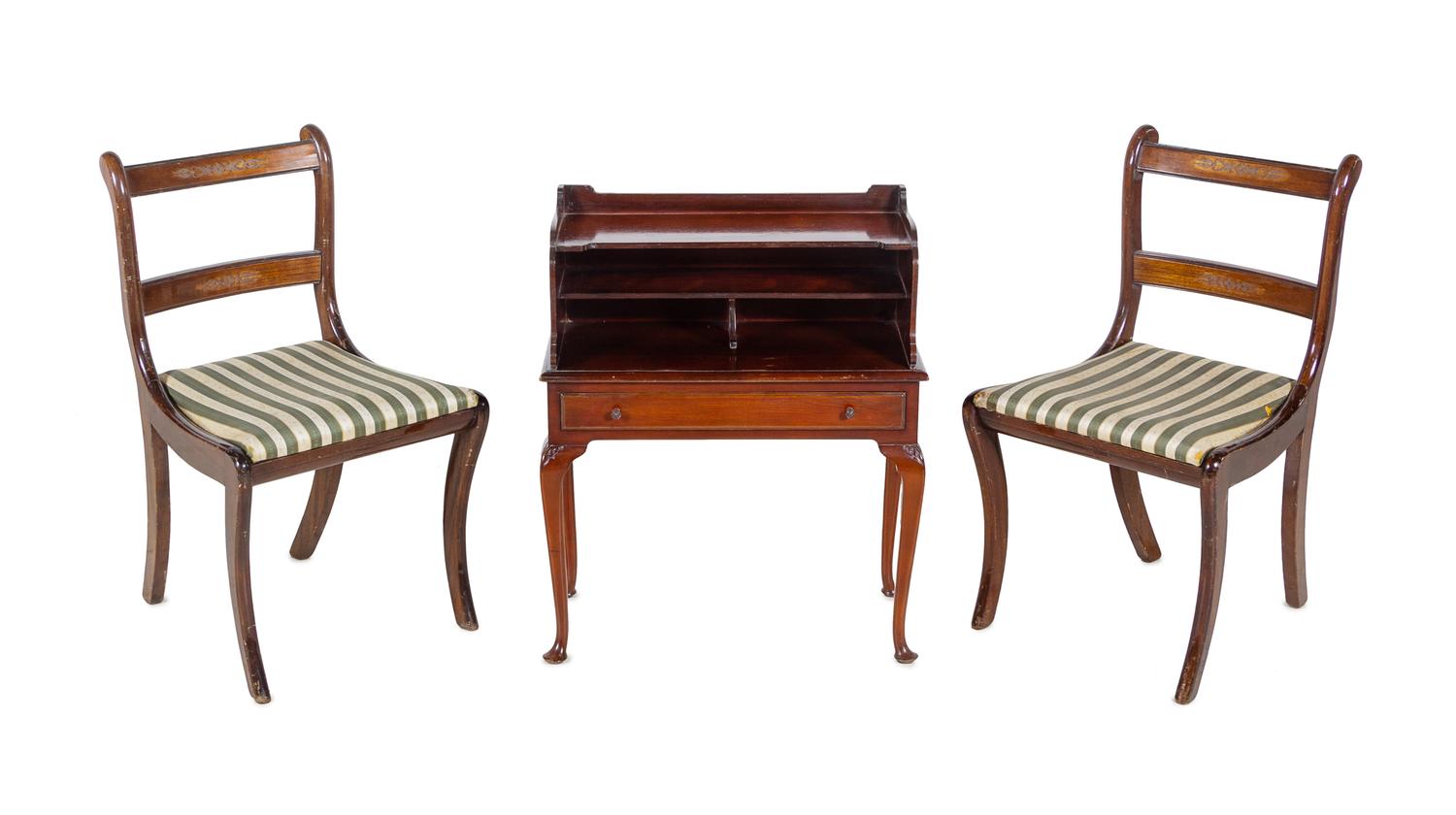 A Pair of Regency Style Side Chairs and a Georgian Style Telephone Table
