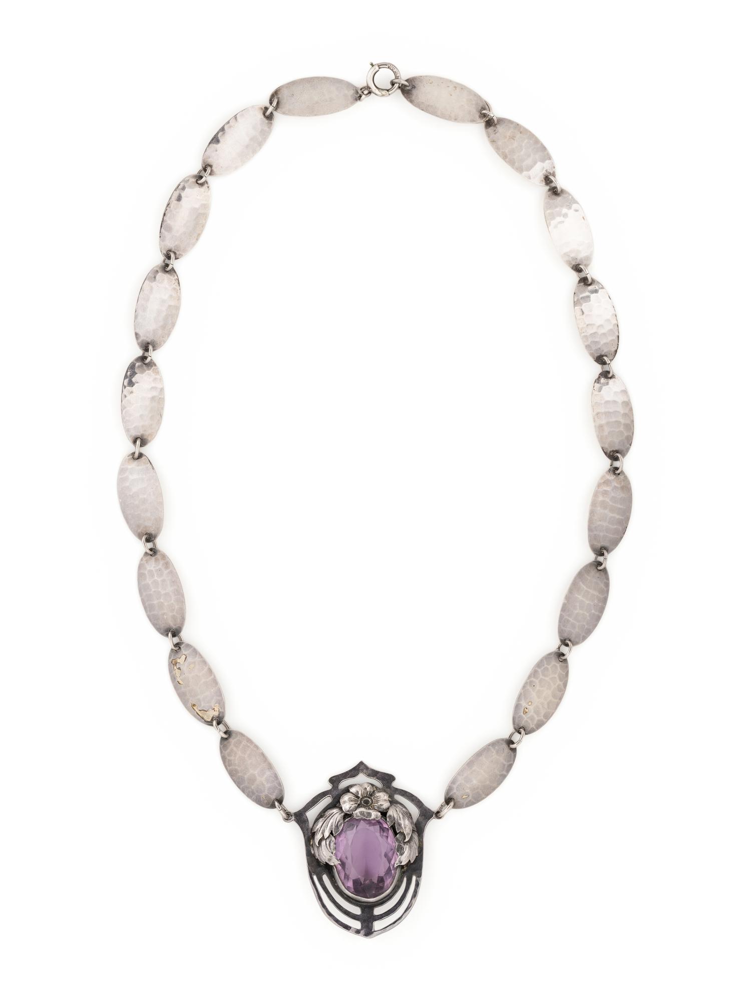 ARTS & CRAFTS, STERLING SILVER AND AMETHYST NECKLACE AND BRACELET