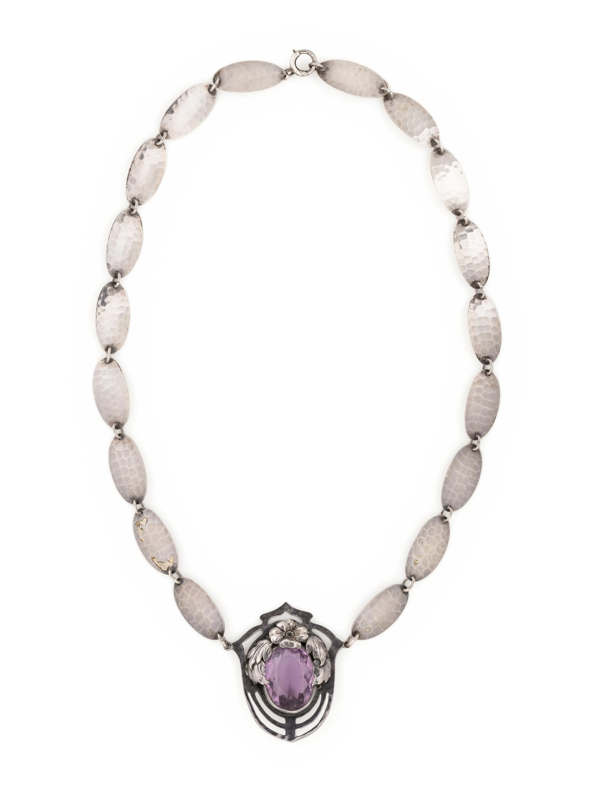ARTS & CRAFTS, STERLING SILVER AND AMETHYST NECKLACE AND BRACELET