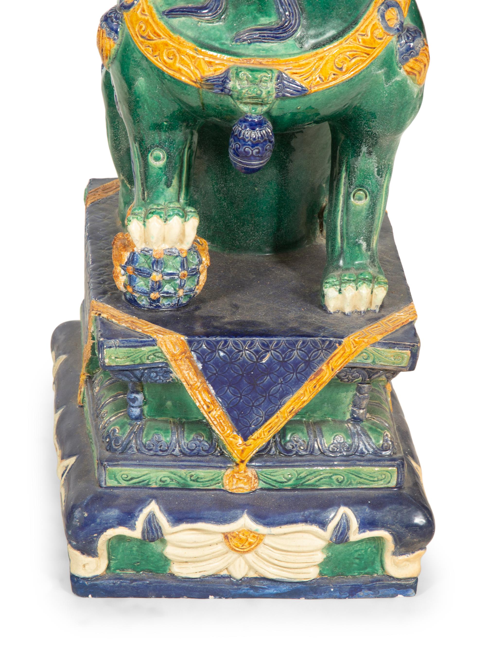 A Pair of Chinese Glazed Ceramic Guardian Lions