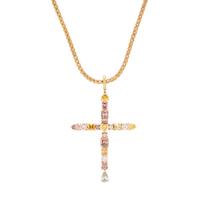 COLORED DIAMOND AND YELLOW GOLD CROSS PENDANT NECKLACE