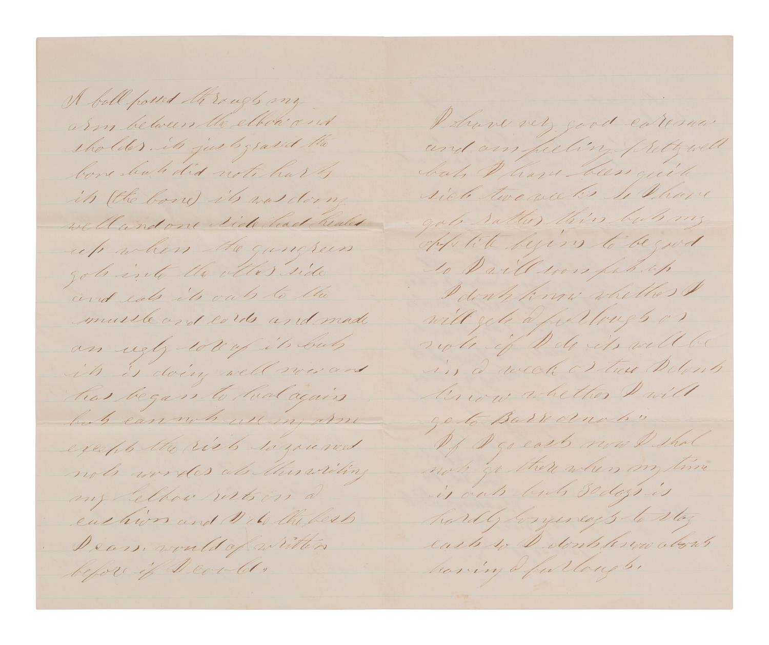 [CIVIL WAR]. Wounded 1st Minnesota soldier's letter from Lincoln Hospital. 28 July 1864.