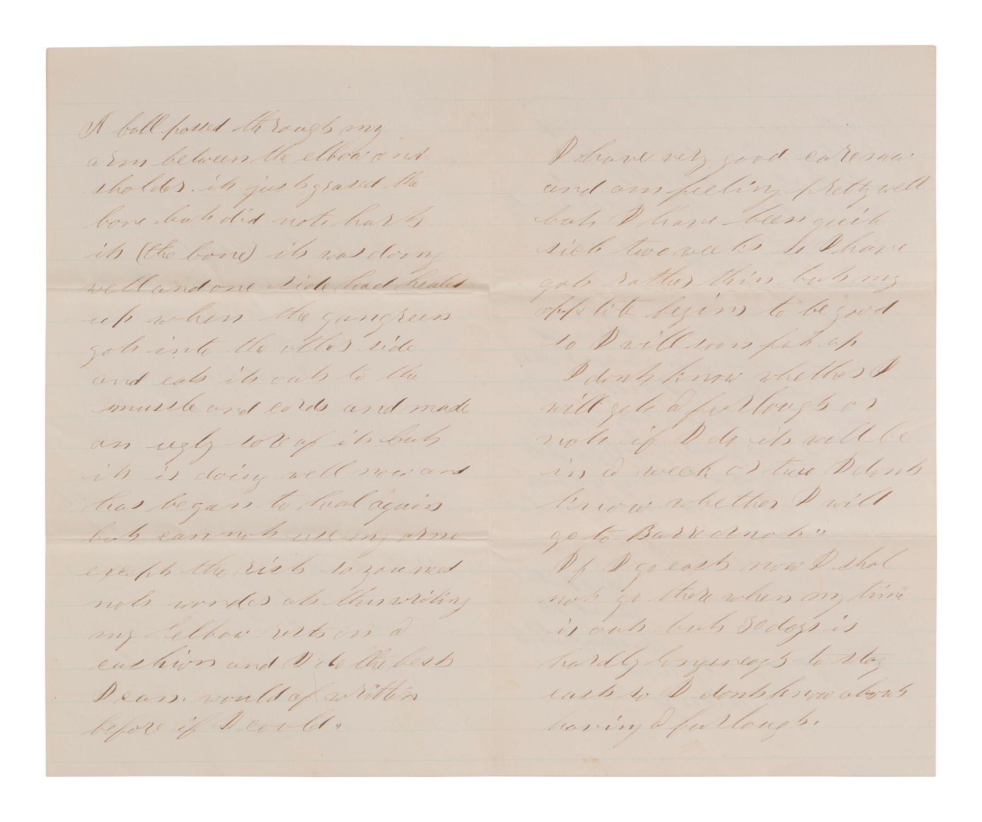 [CIVIL WAR]. Wounded 1st Minnesota soldier's letter from Lincoln Hospital. 28 July 1864.