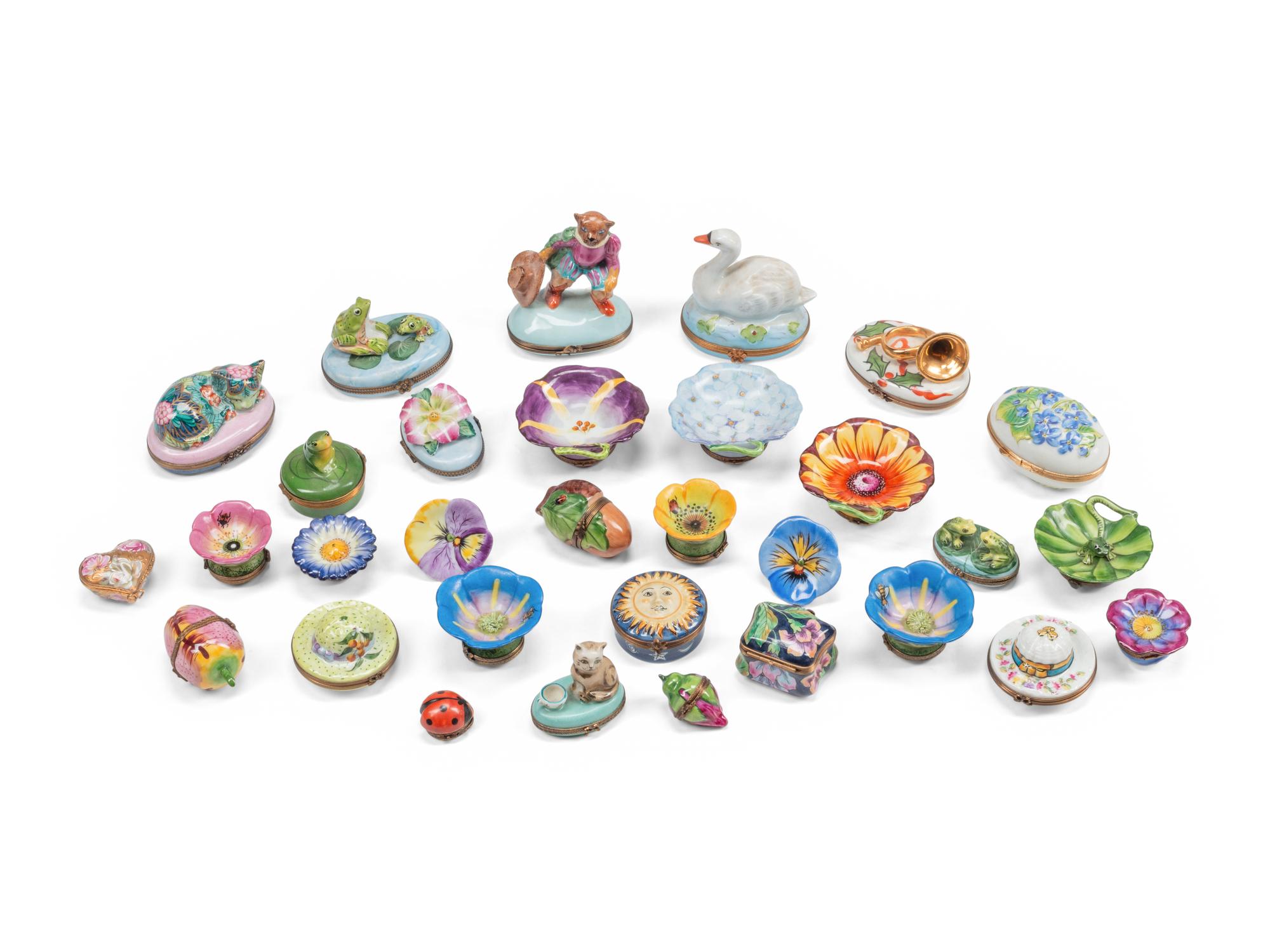 A Collection of English and French Enamel and Porcelain Small Boxes