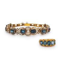 Sapphire, Diamond, and Yellow Gold Ring and Bracelet