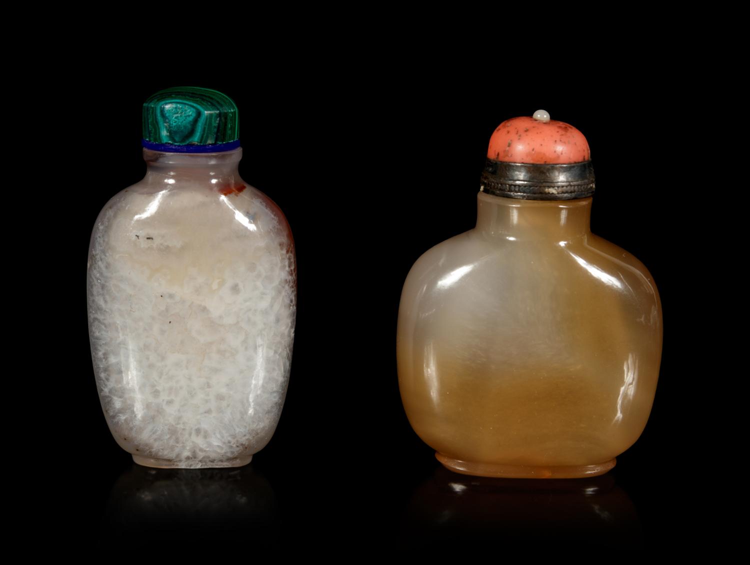 Two Carved Agate Snuff Bottles