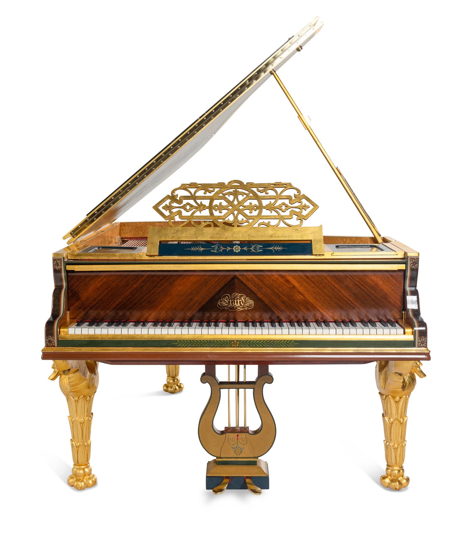An Empire Style Kingwood, Giltwood and Painted Art Case Piano