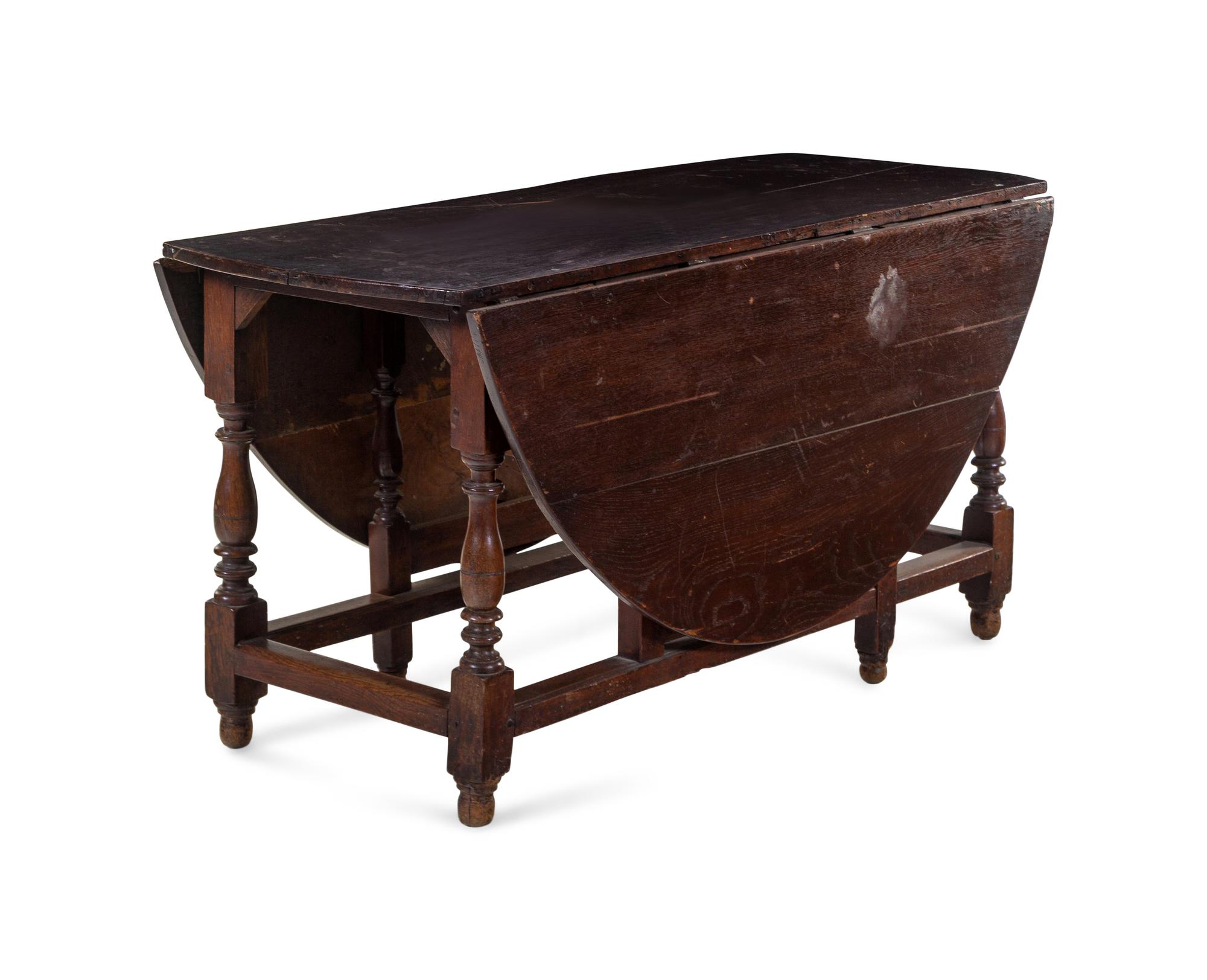 A William and Mary Turned Oak Drop-Leaf Gate-Leg Dining Table