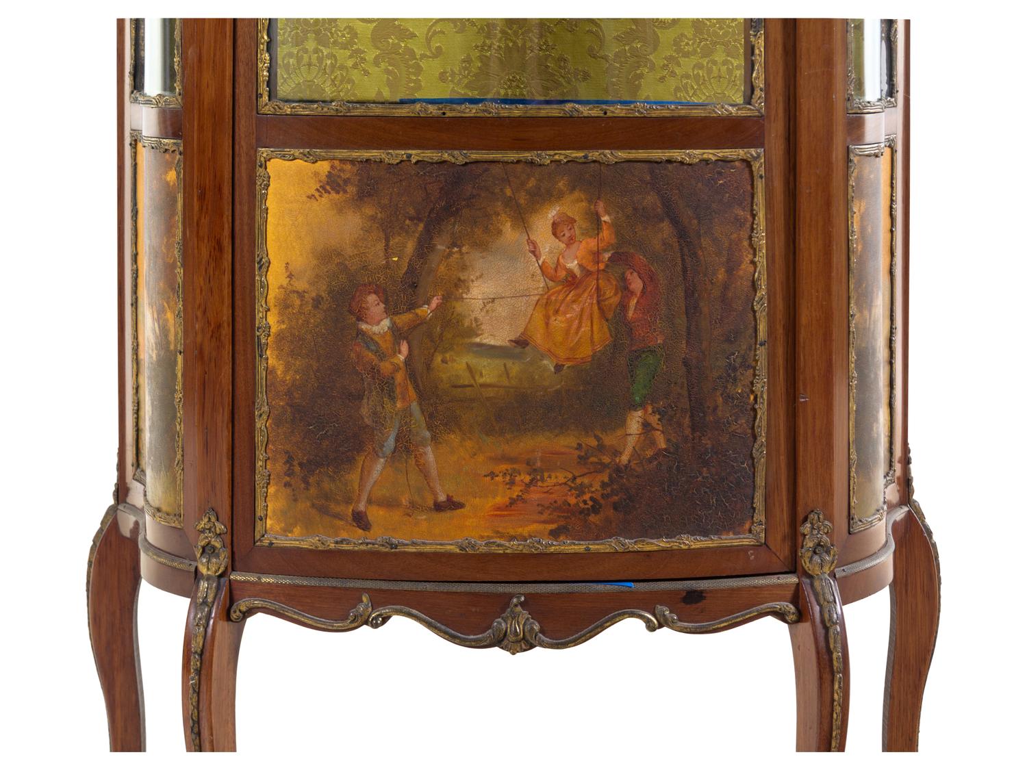 A Louis XV/XVI Transitional Style Gilt Metal Mounted Vernis Martin-Decorated Vitrine