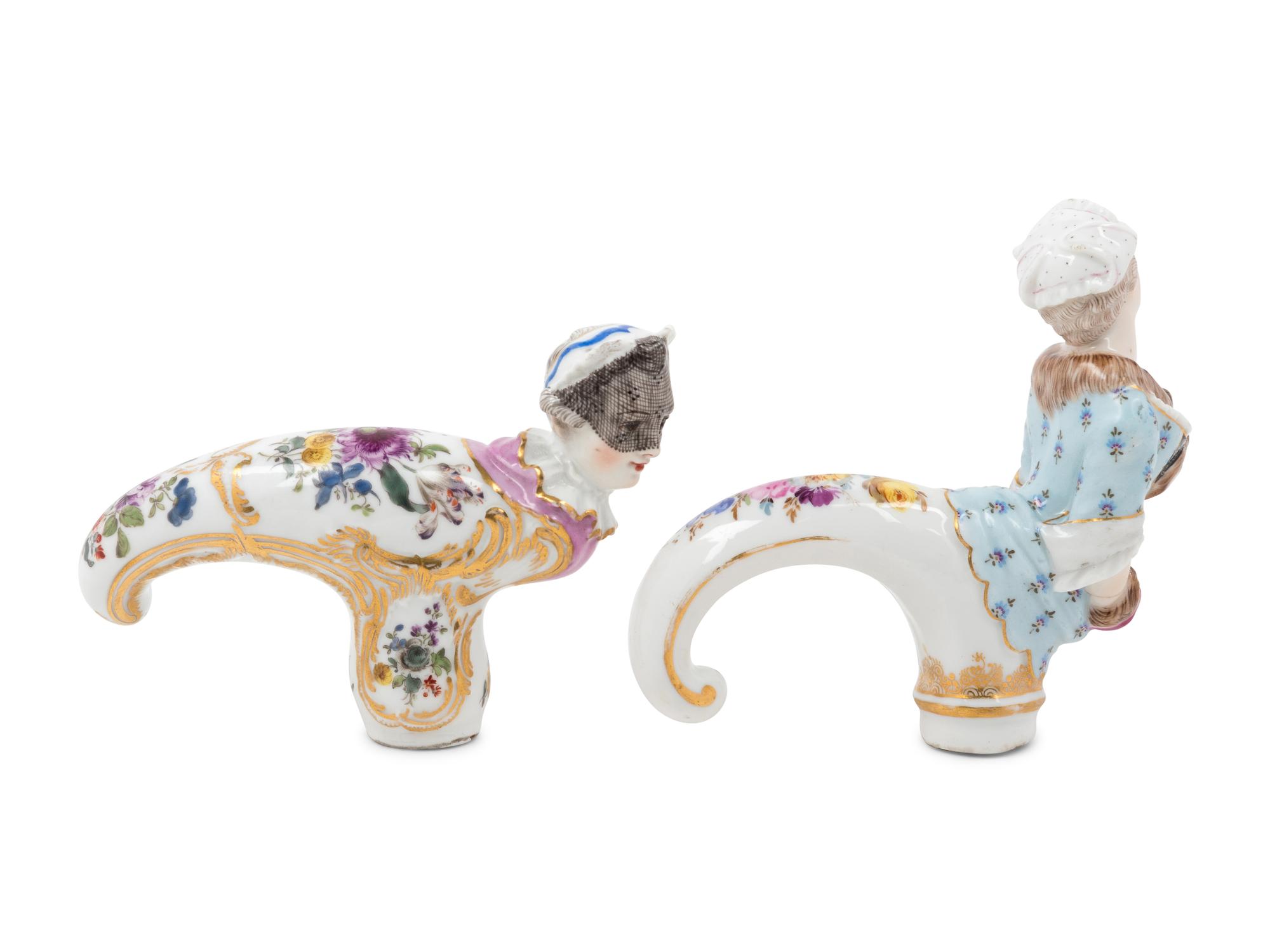 A Pair of German Porcelain Cane Handles