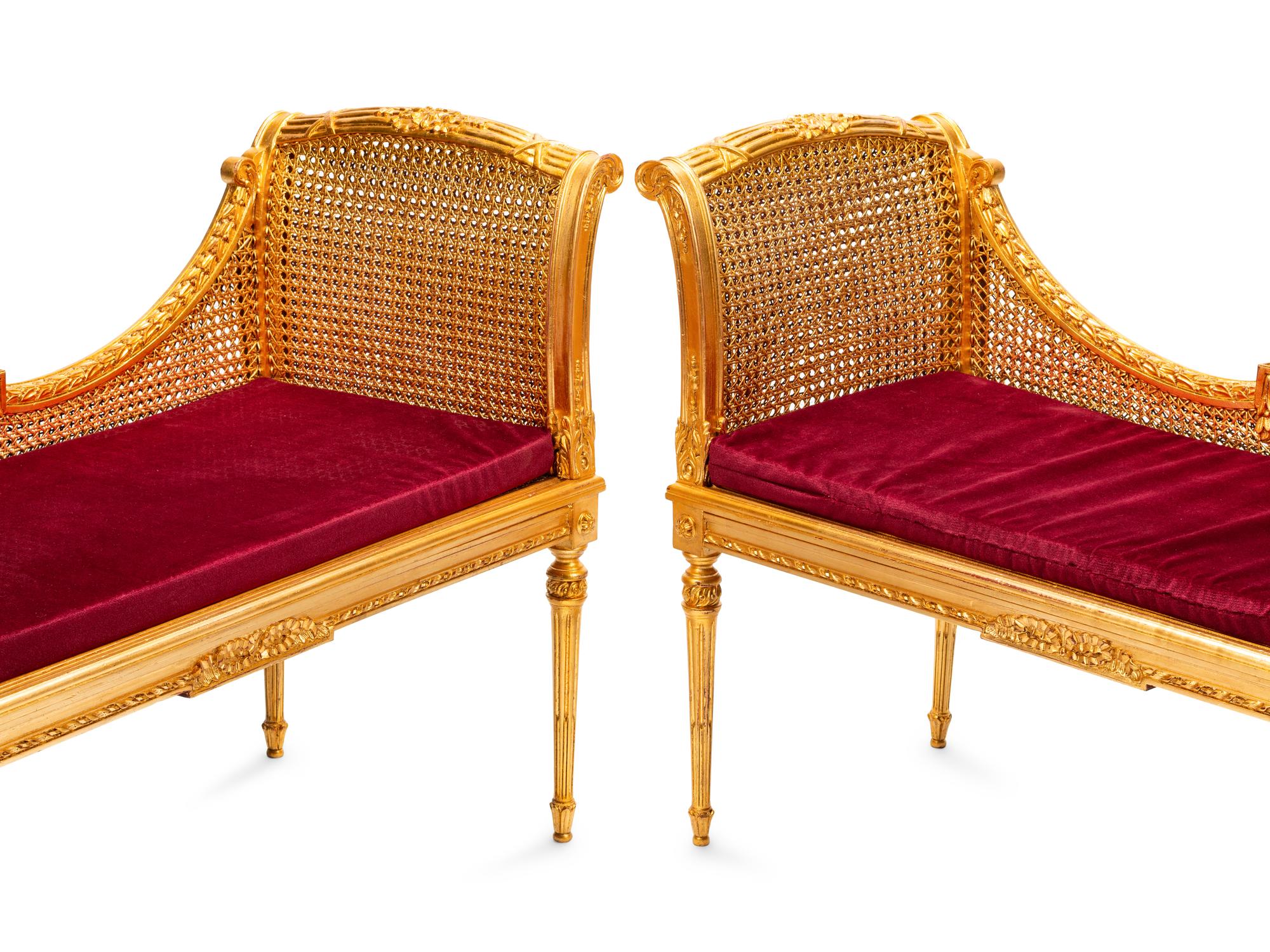 A Pair of Louis XVI Style Giltwood Benches