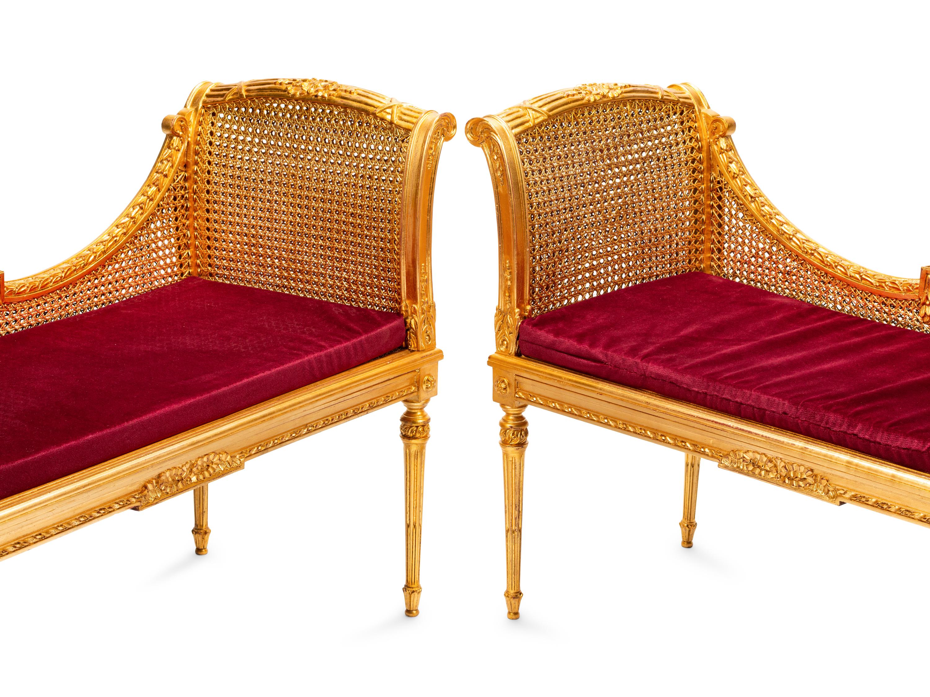A Pair of Louis XVI Style Giltwood Benches