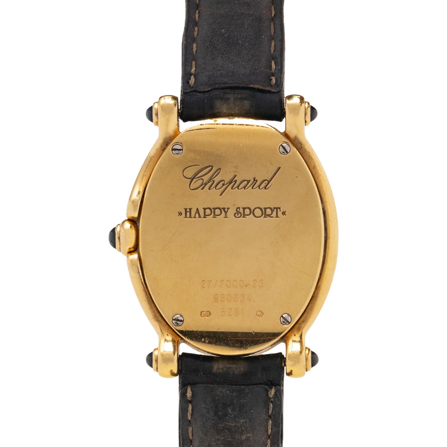 CHOPARD, YELLOW GOLD, MOTHER-OF-PEARL, AND DIAMOND 'HAPPY SPORT' DATE WATCH