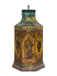 A Tole Painted Chinoiserie Covered Jar