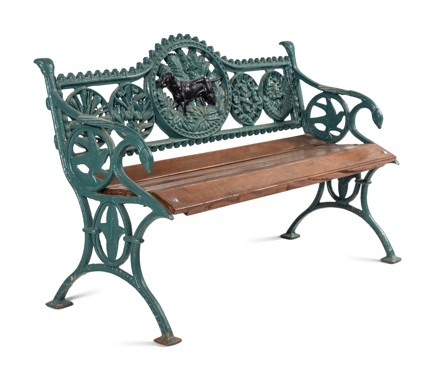 A Victorian Style 'Fern and Dog' Cast Iron Bench