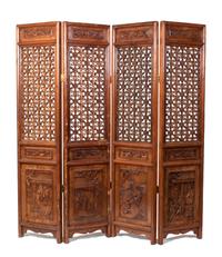 A Chinese Four-Panel Floor Screen Height 96 3/4 inches.